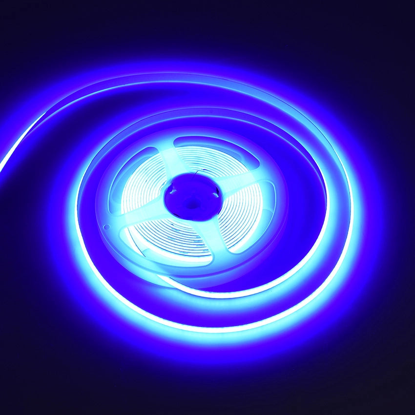 STRISCIA LED COB 5M TAGLIABILE LUCE BLU A 24V - ELEVATA LUMINOSITA' 1020 LM/m CON ANGOLO DI ILLUMINAZIONE A 180°