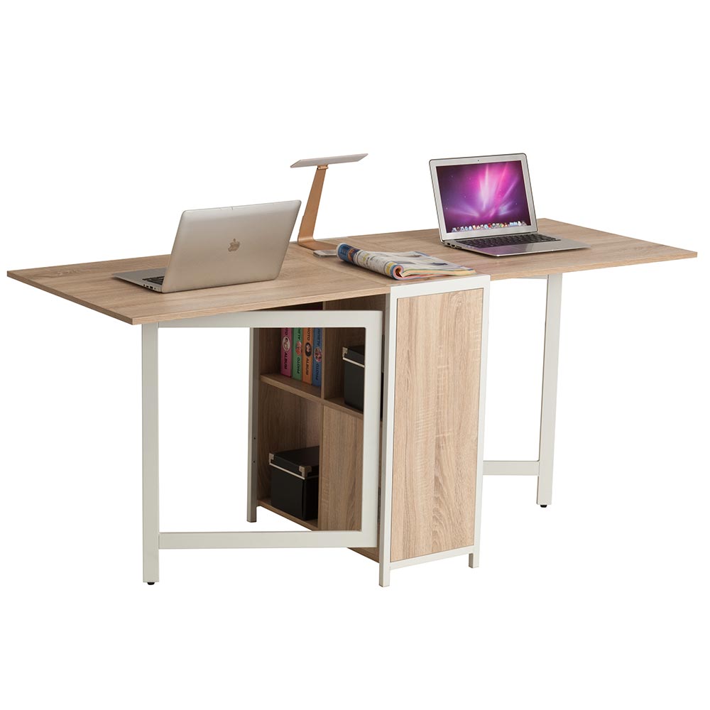 Tavolo Scrivania con Libreria Richiudibile Allungabile a Scomparsa Legno Acciaio