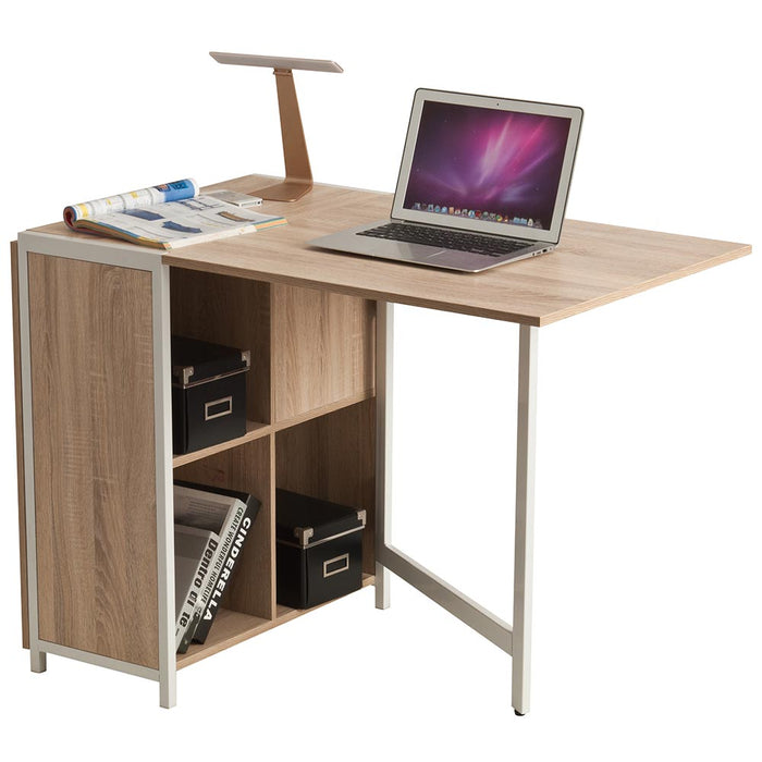 Tavolo Scrivania con Libreria Richiudibile Allungabile a Scomparsa Legno Acciaio