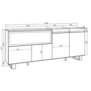 Credenza, Mobile, 208x35x87cm, 4 Porte, Camino elettrico XXL, Design industriale, colore Rovere RF3228