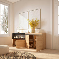 Credenza, Mobile, 208x35x75cm, 4 Porte, Camino elettrico XXL, colore Rovere RF3225