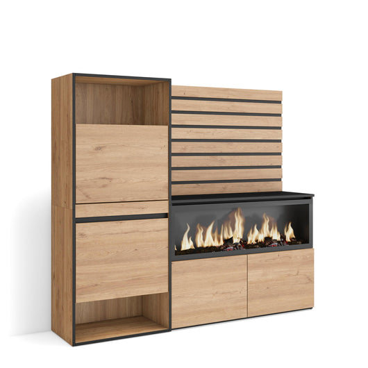 Credenza, 167x35x145cm, Camera da letto, Camino elettrico XXL, Scarpiera, colore Rovere RF3397