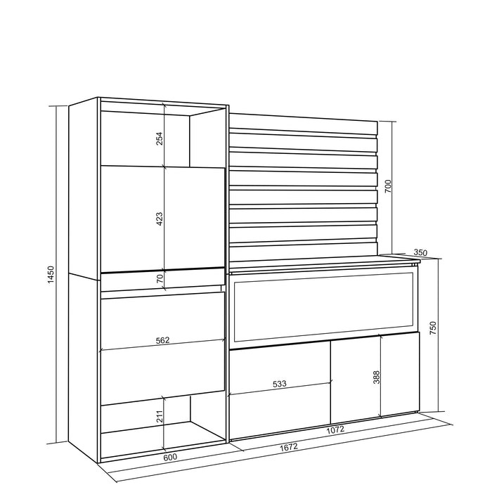 Credenza, 167x35x145cm, Camera da letto, Camino elettrico XXL, Scarpiera, colore Rovere RF3397