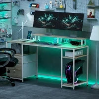 Scrivania per computer, con luci LED regolabili, 2 prese, porte USB, cassetti e ripiani 155,5x48x88,5cm Legno naturale