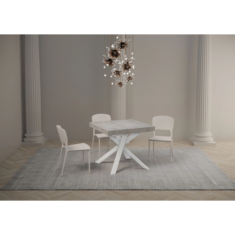Tavolo allungabile 90x90/194 cm Clerk Premium - gambe Bianche - Cemento