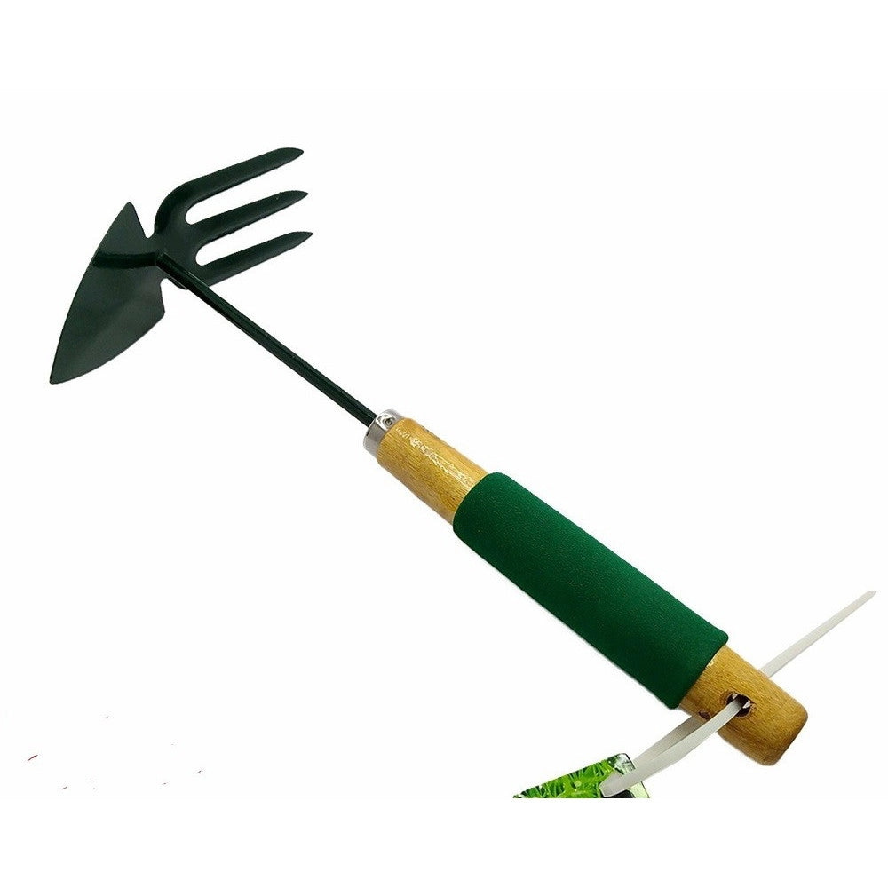 Trade Shop - Mini Rastrello Punta Con Tridente 30cm In Metallo Impugnatura Legno Spugna 90054 -