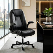 Sedia da ufficio 69,5x77x106-116 cm nera in similpelle, braccioli ribaltabili