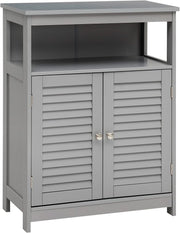 Armadietto del Bagno, Armadietto di Legno con Doppie Ante a Persiana e Mensola Regolabile, Armadio per Bagno Salone Camera da Letto (Grigio)