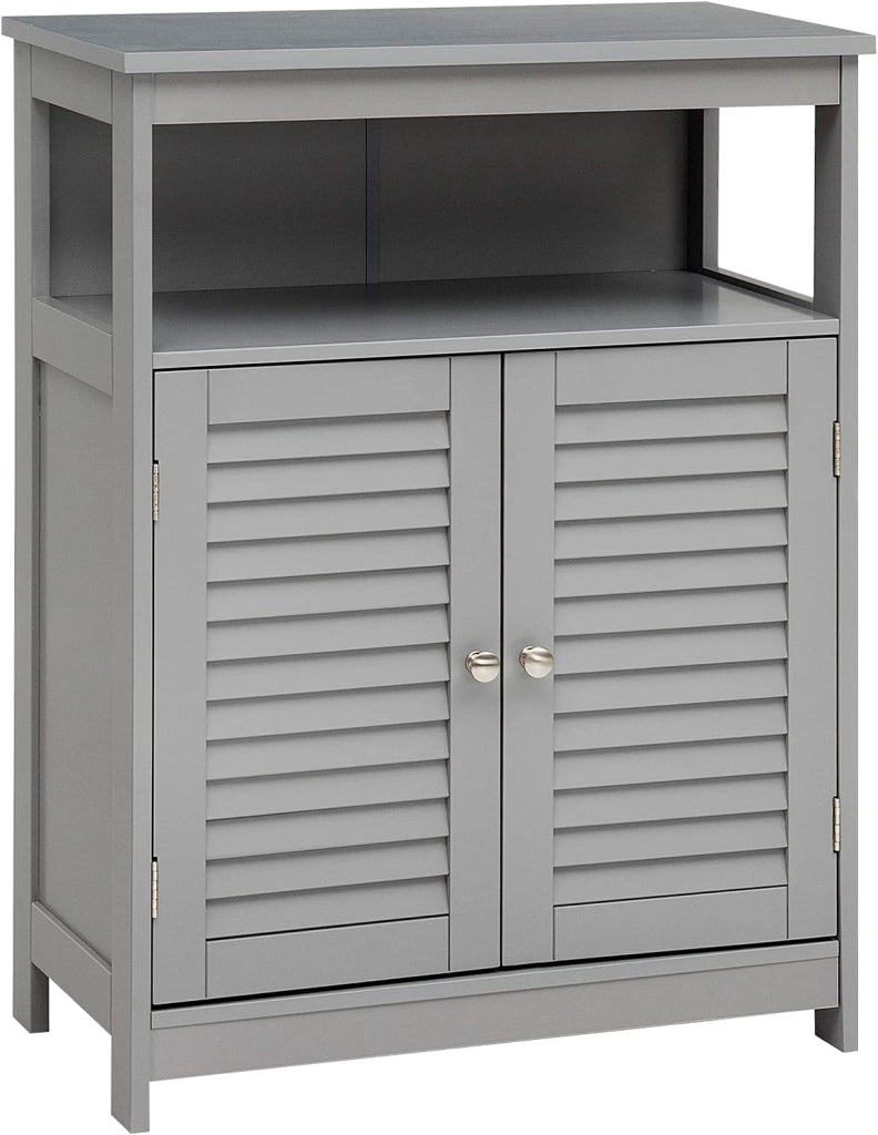 Armadietto del Bagno, Armadietto di Legno con Doppie Ante a Persiana e Mensola Regolabile, Armadio per Bagno Salone Camera da Letto (Grigio)