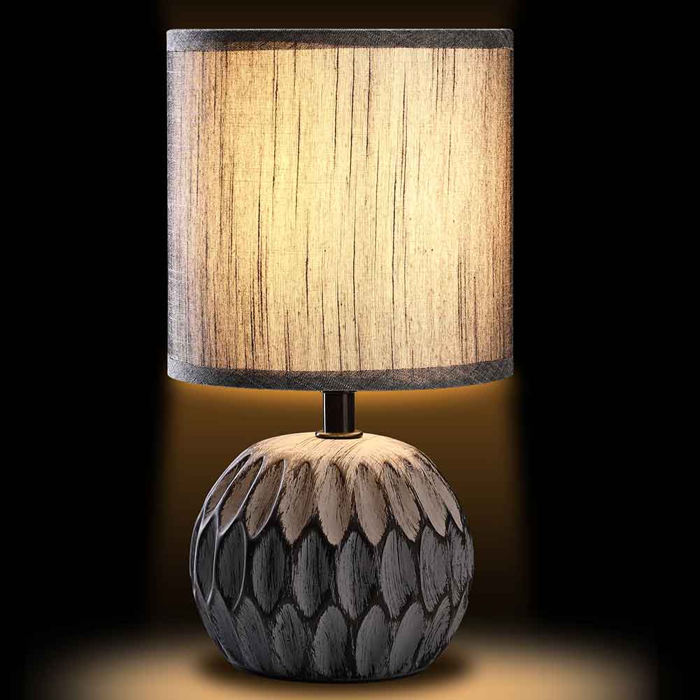 Lampada da Tavolo Lume Comodino Ceramica Tessuto Grigio Design Moderno Abatjour