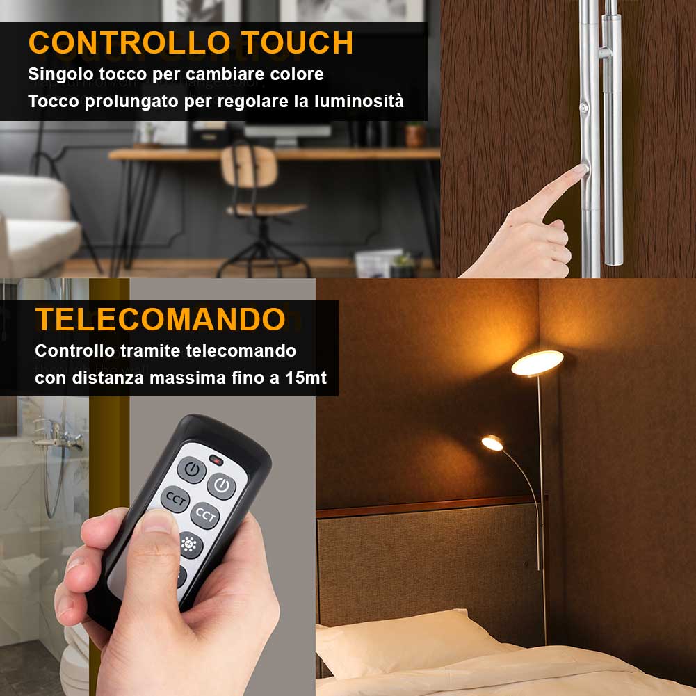 Lampada PIantana da Terra Touch LED 36W 2000Lm 2 Luci Dimmerabile + Telecomando