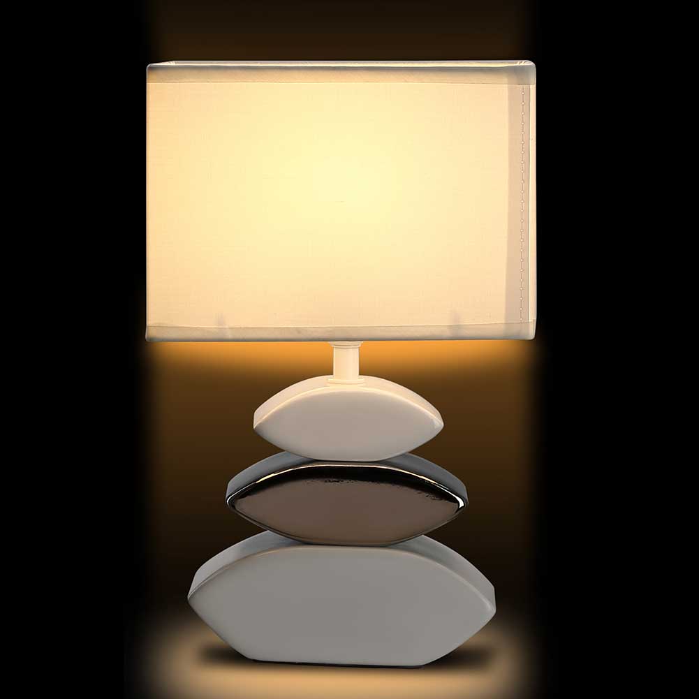 Lampada da Tavolo Lume Comodino Ceramica Tessuto Bianco Design Moderno Abatjour