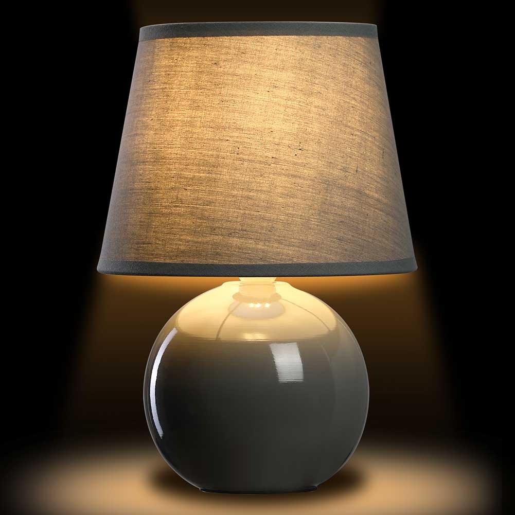 Lampada da Tavolo Lume Comodino Ceramica Tessuto Grigio Design Moderno Abatjour
