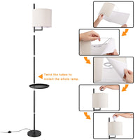 Lampada Piantana Terra Design Moderno Paralume E27 Tessuto con Tavolino Nero