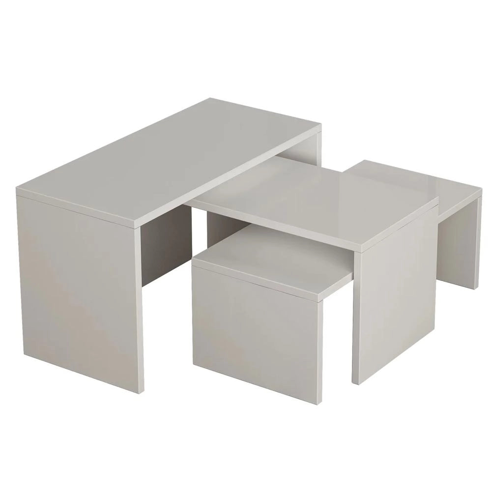 Set 3 Tavolini da Caffè da Salotto Rettangolare a Incastro in MDF Bianco