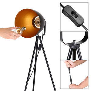 Lampada Piantana Terra Design Moderno Industriale Metallo Luce E27 Nero oro