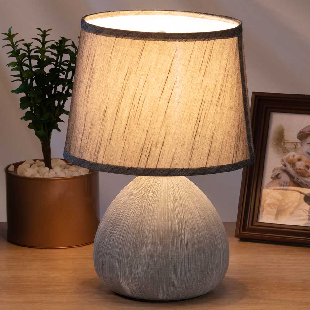 Lampada da Tavolo Lume Comodino Ceramica Tessuto Grigio Design Moderno Abatjour