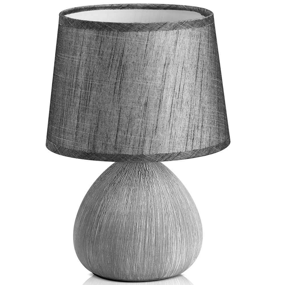 Lampada da Tavolo Lume Comodino Ceramica Tessuto Grigio Design Moderno Abatjour