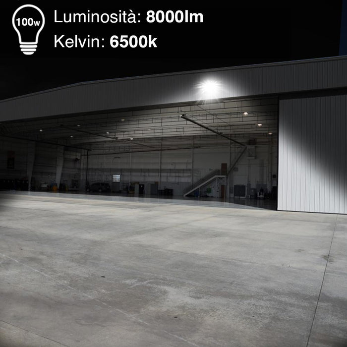Faro Led 100W Luce Alta Luminosita 8000lm Faretto Esterno Slim Bianco Freddo