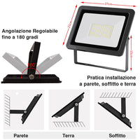 Faro Led 100W Luce Alta Luminosita 8000lm Faretto Esterno Slim Bianco Freddo