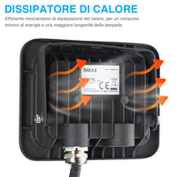 Faro Led 100W Luce Alta Luminosita 8000lm Faretto Esterno Slim Bianco Freddo