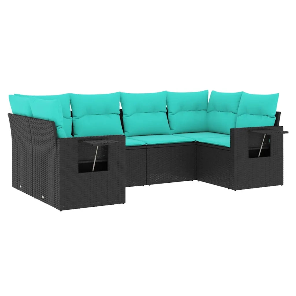 Set Divani da Giardino 6 pz con Cuscini Nero in Polyrattan 3220576