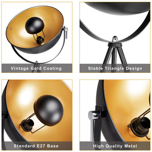 Lampada Piantana Terra Design Moderno Industriale Metallo Luce E27 Nero oro