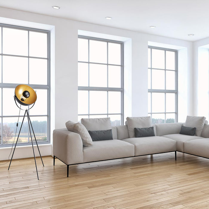 Lampada Piantana Terra Design Moderno Industriale Metallo Luce E27 Nero oro