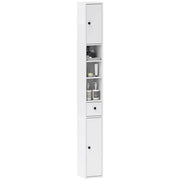 COLONNA BAGNO SALVASPAZIO CON 2 ARMADIETTI 3 RIPIANI APERTI E CASSETTO IN LEGNO 20X20X178 CM BIANCO