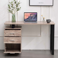 Scrivania con Cassettiera Tavolo Porta Pc Computer Acciaio Legno Ufficio Quercia