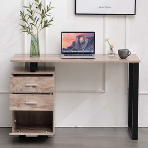 Scrivania con Cassettiera Tavolo Porta Pc Computer Acciaio Legno Ufficio Quercia