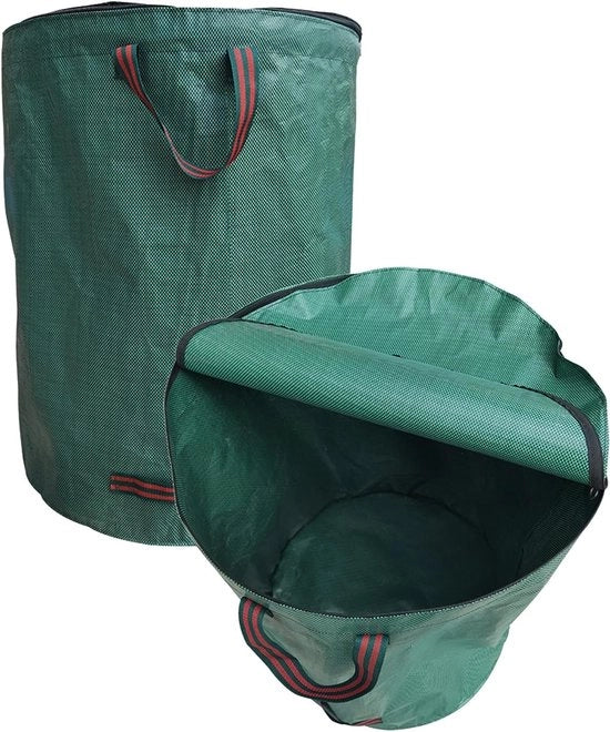 2 Set di Sacchi per Rifiuti con Coperchio e Cerniera - 120 Litri - Sacchi per Rifiuti Idrorepellenti e Ripiegabili per Foglie, Erba e Rami di Potatura - Sacchi per Rifiuti Reutilizzabili con 4 Maniglie Robuste