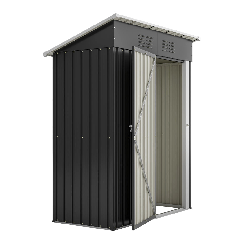 Armadio da giardino con porta in metallo chiudibile senza finestre in acciaio nero per attrezzi 152 × 84 × 182 cm