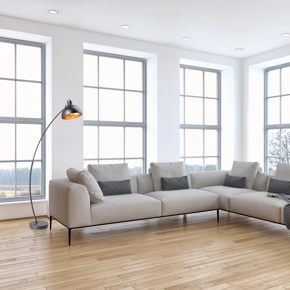 Lampada Arco Piantana Terra Design Moderno Industriale Metallo Luce E27 Nero Oro