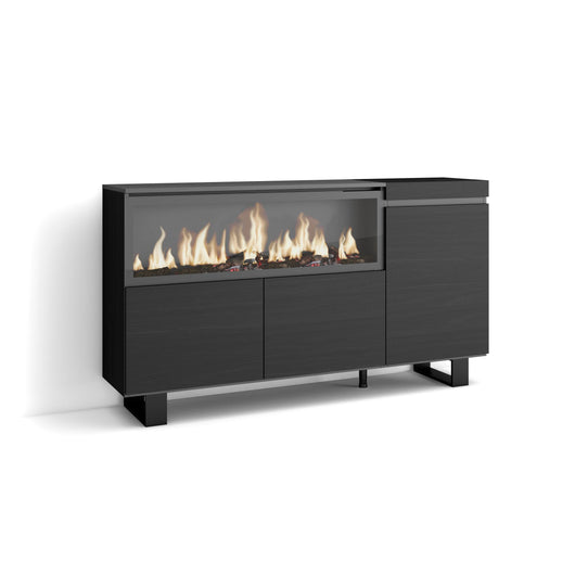 Credenza, Mobile, 158x35x87cm, 3 Porte, Camino elettrico XXL, Design industriale, Nero RF3284