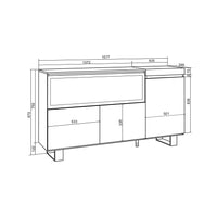 Credenza, Mobile, 158x35x87cm, 3 Porte, Camino elettrico XXL, Design industriale, Nero RF3284