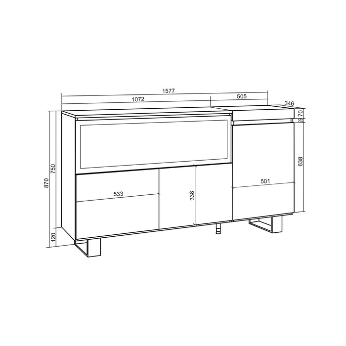 Credenza, Mobile, 158x35x87cm, 3 Porte, Camino elettrico XXL, Design industriale, Nero RF3284