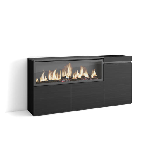 Credenza, Mobile, 158x35x75cm, 3 Porte, Camino elettrico XXL, Nero RF3282