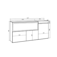 Credenza, Mobile, 158x35x75cm, 3 Porte, Camino elettrico XXL, Nero RF3282