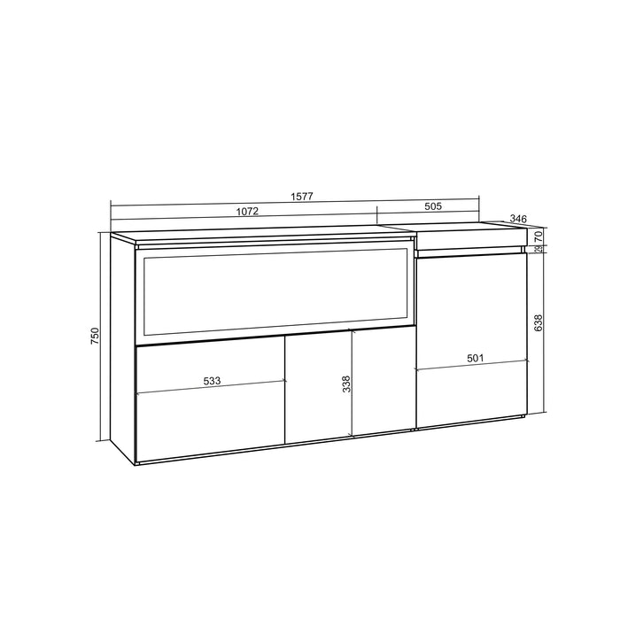 Credenza, Mobile, 158x35x75cm, 3 Porte, Camino elettrico XXL, Nero RF3282