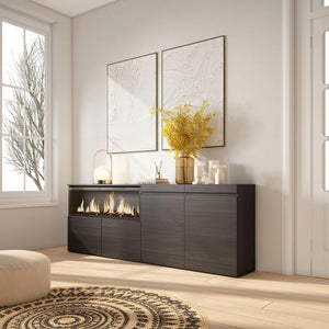 Credenza, Mobile, 208x35x75cm, 4 Porte, Camino elettrico XXL, Nero RF3214