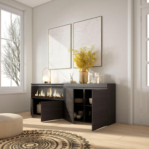 Credenza, Mobile, 208x35x75cm, 4 Porte, Camino elettrico XXL, Nero RF3214