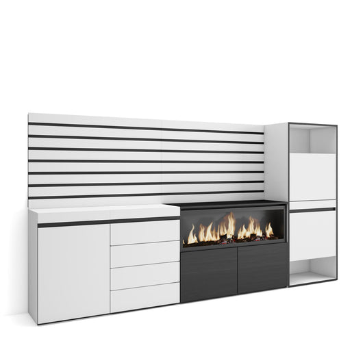 Credenza, 274x35x145cm, Camera da letto, Camino elettrico XXL, Cassettiera, Scarpiera, Bianco RF3388