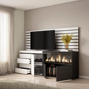 Credenza, 214x35x145cm, Camera da letto, Camino elettrico XXL, Cassettiera, Bianco RF3414