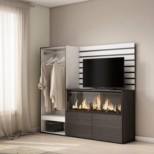 Credenza, 167x35x145cm, Camera da letto, Camino elettrico XXL, Armadio Aperto, Bianco RF3384