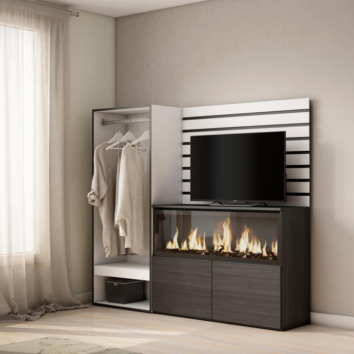 Credenza, 167x35x145cm, Camera da letto, Camino elettrico XXL, Armadio Aperto, Bianco RF3384