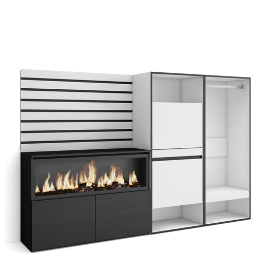 Credenza, 227x35x145cm, Camera da letto, Camino elettrico XXL, Scarpiera, Armadio Aperto, Bianco RF3386