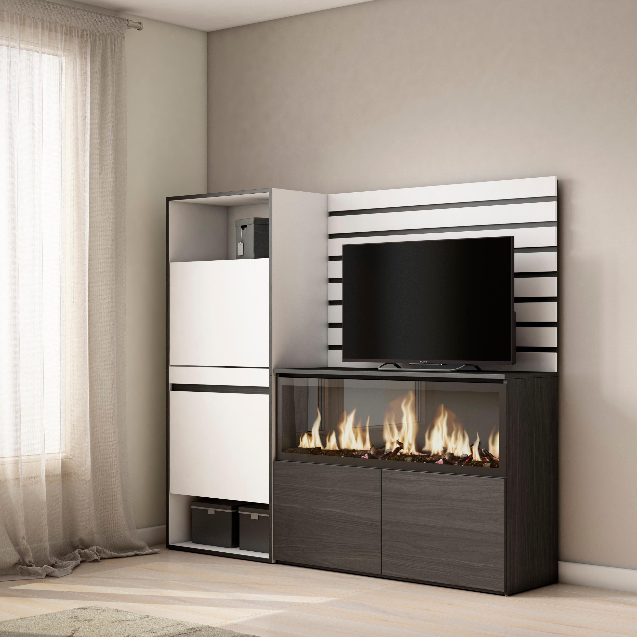 Credenza, 167x35x145cm, Camera da letto, Camino elettrico XXL, Scarpiera, Bianco RF3385