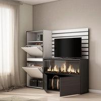 Credenza, 167x35x145cm, Camera da letto, Camino elettrico XXL, Scarpiera, Bianco RF3385