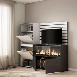 Credenza, 167x35x145cm, Camera da letto, Camino elettrico XXL, Scarpiera, Bianco RF3385